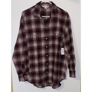 Old Navy The Boyfriend Shirt Medium Plaid Maroon Lightweight Top Button up NWT